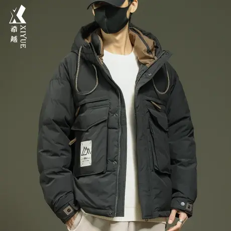 新国标85白鸭绒工装羽绒服男冬季保暖宽松大码男士连帽外套面包服商品大图