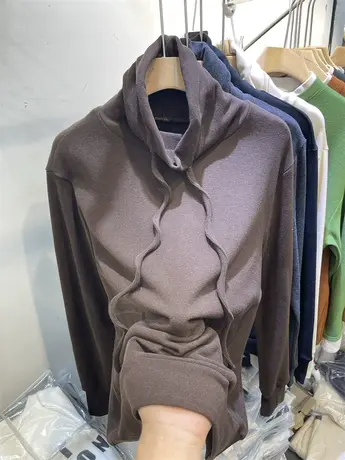 欧货高领系带双面德绒卫衣女2024秋冬新款宽松显瘦软糯口袋上衣潮图片