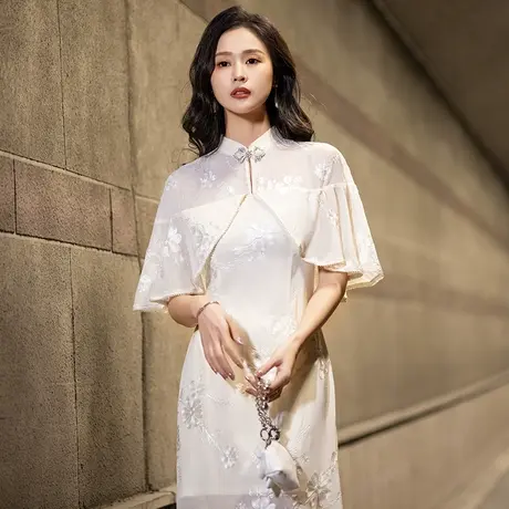 法式小礼服旗袍改良高端气质名媛平时可穿香槟色宴会晚礼服连衣裙商品大图