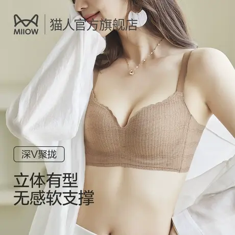 猫人内衣女软支撑无钢圈聚拢上托收副乳防下垂小胸显大无痕文胸罩商品大图
