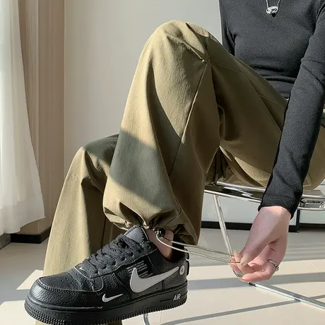 美式阔腿抽绳束脚工装裤女春秋2024新款高腰直筒宽松休闲运动裤子商品大图