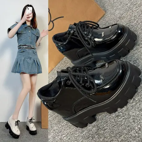 内增高女鞋增高10cm厚底小皮鞋女款小个子休闲鞋子女士英伦风单鞋商品大图