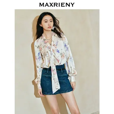 MAXRIENY复古浪漫系带云朵上衣衬衫2024春高级气质感女装修身显瘦商品大图