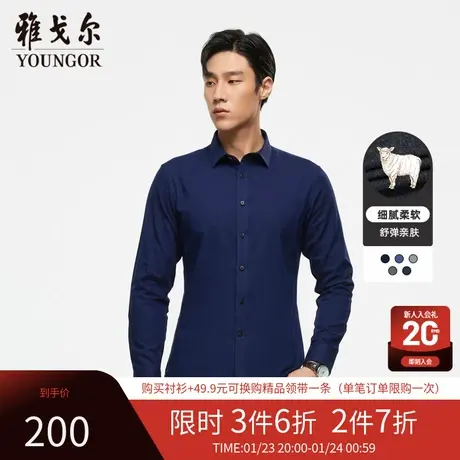 【腈纶羊毛混纺】雅戈尔男士春季商务保暖磨毛修身长袖衬衫男4497商品大图