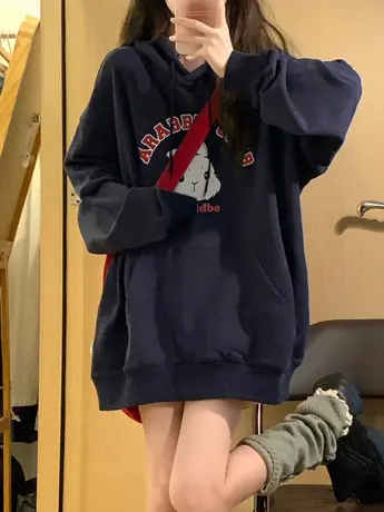 兔子印花连帽卫衣女潮秋冬加绒加厚oversize炸街小众设计感外套商品大图