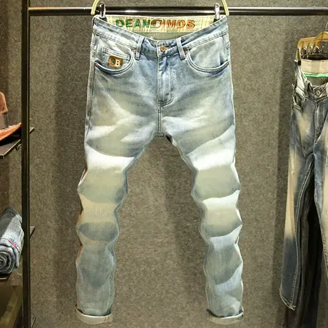 复古做旧牛仔裤男款美式怀旧百搭帅气裤子男士潮流韩版修身小脚裤商品大图