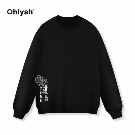 Ohlyah字母雏菊印花无帽纯棉情侣卫衣美式针织重磅套头衫团建定制商品大图