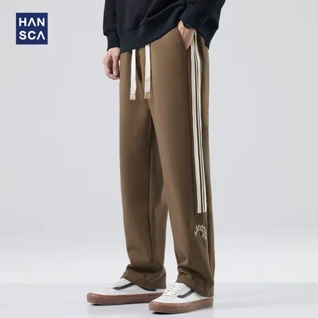 hansca美式重磅侧条纹卫裤男秋季潮牌宽松直筒休闲阔腿运动长裤子商品大图