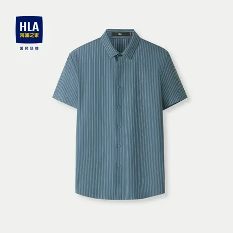 HLA/海澜之家冰丝凉感短袖针织衬衫2024春夏新无痕科技条纹衬衣男商品大图