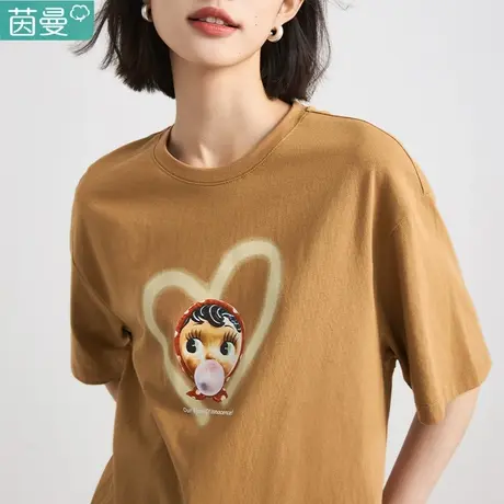茵曼官方旗舰店2024夏季新款半袖特价清仓女士短袖t恤纯棉宽松图片