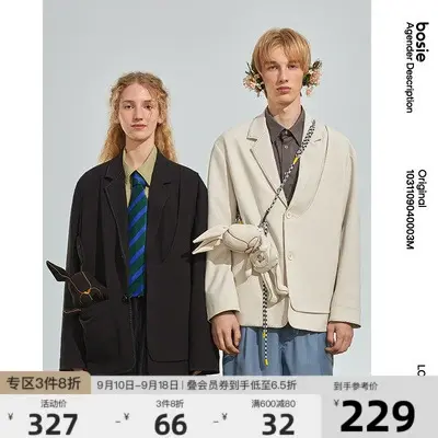 bosie2023年春季新款西装男情侣复古简约时尚女宽松休闲外套潮商品大图