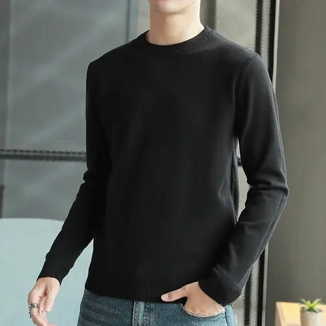 黑色毛衣男秋冬加厚保暖针织衫冬季潮流个性毛线衣男生圆领打底衫商品大图