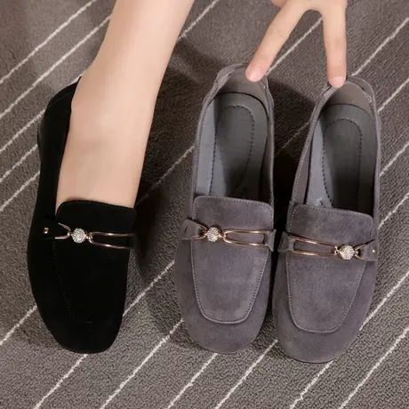 新款磨砂真皮秋季大码单鞋女加宽 加肥41-43平底时尚英伦2023皮鞋商品大图