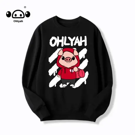 2023秋季同款外套中性风情侣套头卡通印花卫衣女潮港风纯棉上衣图片