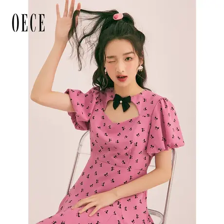 Oece法式碎花连衣裙2023春夏新款女装设计感小众蝴蝶结甜美裙子图片