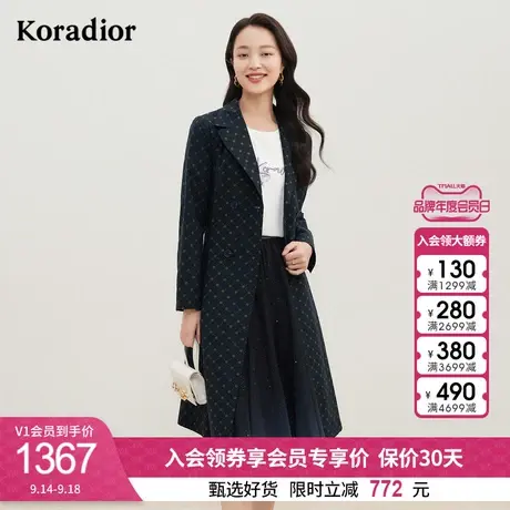 珂莱蒂尔秋冬新款印花风衣外套女中长款气质英伦风长款显瘦外套女图片