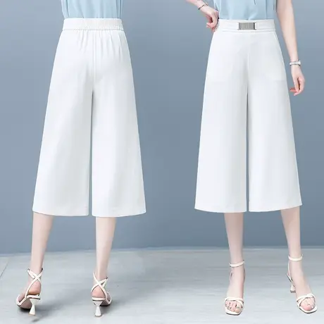 七分雪纺裙裤女高腰垂感秋季2023年新款时尚宽松显瘦白色时尚中裤商品大图