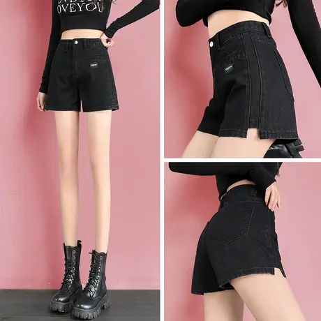 高腰牛仔短裤女夏季2023年新款显瘦开叉设计感小众辣妹阔腿短裤子图片