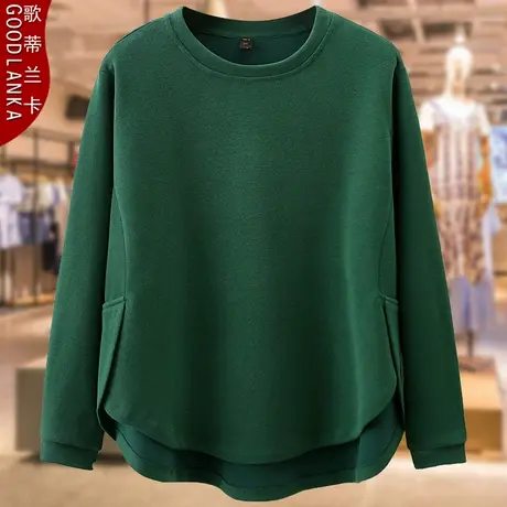 加肥加大码中年胖妈妈秋装打底上衣宽松时尚洋气休闲圆领卫衣外套商品大图