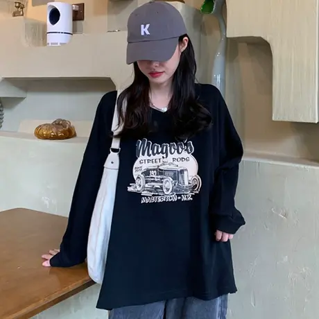 卫衣chic港风女2022春秋薄款宽松韩版设计感小众上衣oversize外套商品大图