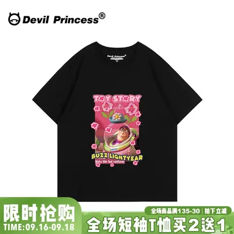 超好看ins潮牌甜酷风大版黑色t恤女2023夏季新款高街宽松半袖上衣图片