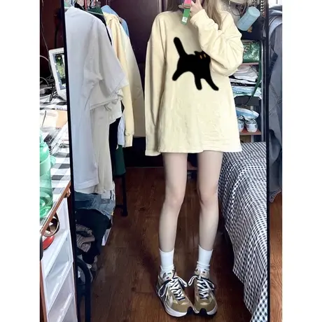 纯棉长袖T恤女早秋宽松内搭外穿打底衫韩版洋气减龄学生上衣体恤商品大图