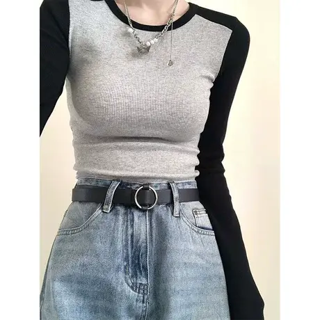 设计感打底衫长袖t恤女秋冬季内搭修身短款chic甜辣妹上衣高级感图片