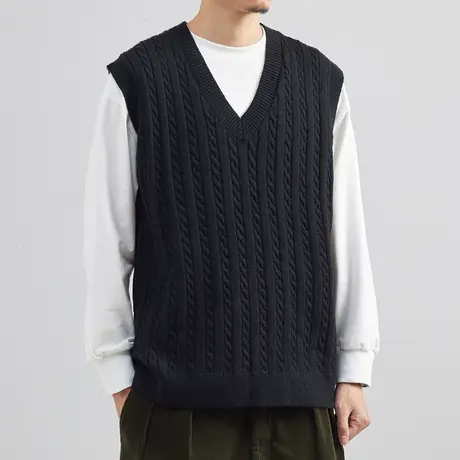 马甲背心外套春秋坎肩新款针织男士毛衣外搭V领宽松秋冬马夹外穿图片