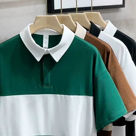 翻领polo衫男士短袖t恤男夏季新款潮流学院风条纹半袖体恤宽松T恤商品大图