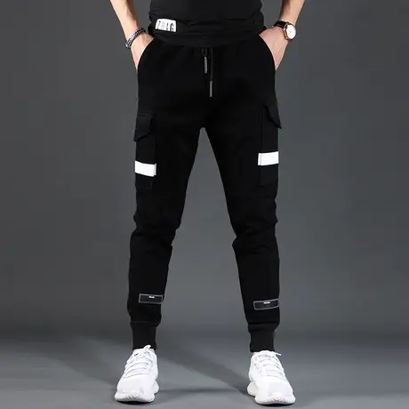 牛仔裤男秋季潮牌工装裤休闲裤男士修身束脚黑色潮流韩版哈伦牛仔商品大图