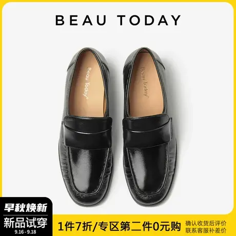 BeauToday黑色英伦风小皮鞋女2023新款BT羊皮乐福鞋软皮单鞋平底商品大图