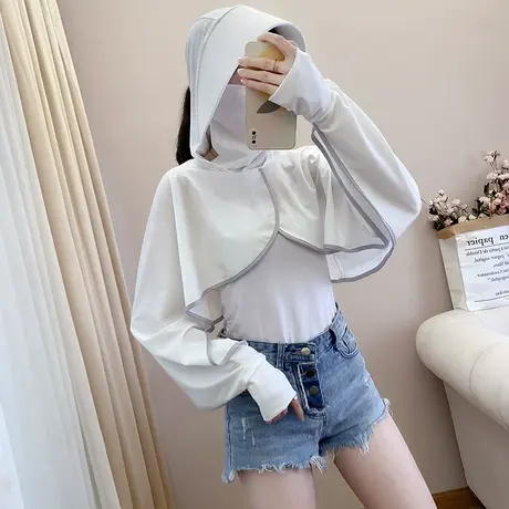 防晒衣女款夏季2023新款防紫外线女士短款罩衫骑车防晒服披肩外套图片