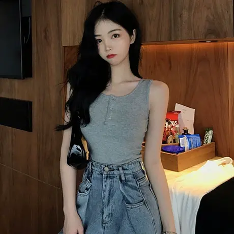 chic吊带运动背心无袖t恤女夏外穿网红宽松显瘦百搭短款上衣ins潮图片