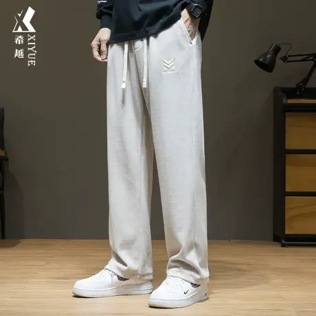 希越石墨烯垂感直筒卫裤男春秋加绒宽松大码美式休闲裤子米白长裤商品大图
