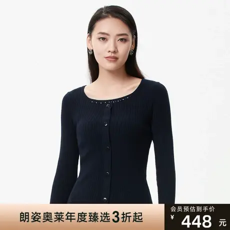 朗姿 秋季新款圆领修身气质优雅毛针织衫线下商场同款商品大图