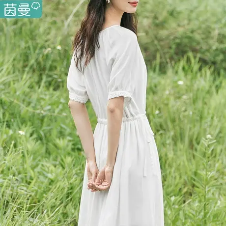 茵曼法式系带v领连衣裙女2023年夏季新款收腰显瘦小个子A字裙子商品大图