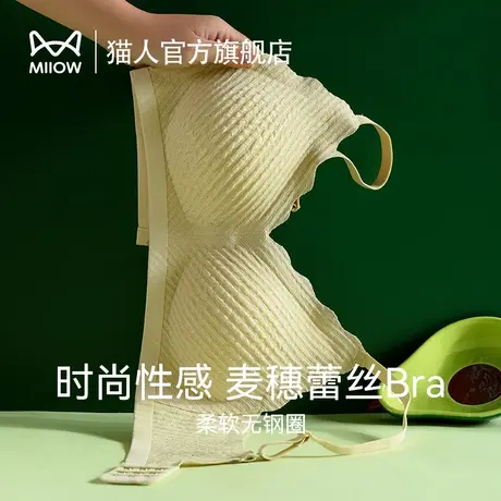 猫人内衣女无痕无钢圈美背夏季薄款聚拢防下垂泡泡条纹蕾丝文胸图片