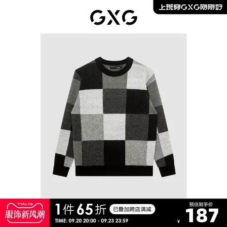 GXG奥莱 22年秋季新品拼色简约舒适圆领套头毛衣男图片