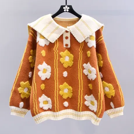 日系甜美钉珠娃娃领毛衣女秋冬2023新款宽松慵懒风软糯针织衫上衣图片