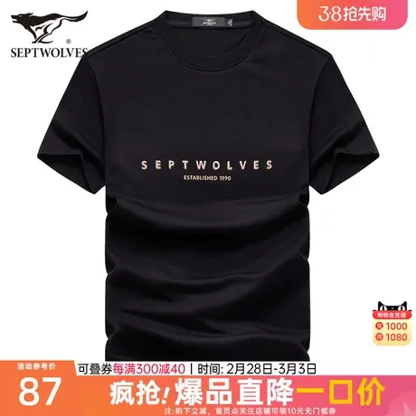 七匹狼短袖T恤男2023夏季新款圆领绣花男士半袖体恤时尚潮流男装商品大图