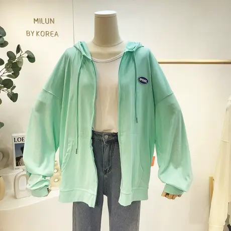 2021夏秋季连帽开衫韩国东大门纯色宽松休闲薄款防晒外套大码上衣图片