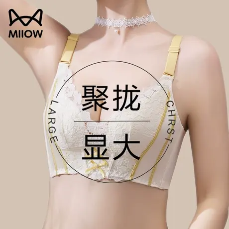 猫人内衣女小胸聚拢调整型无钢圈上托防下垂大胸显小性感蕾丝文胸图片