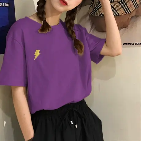 2023年新款夏季半袖潮流上衣服情侣女装紫色系网红超火ins短袖t恤图片
