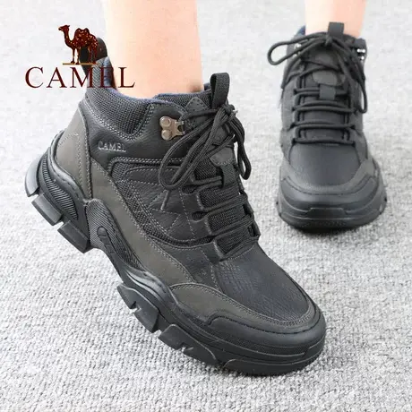 Camel/骆驼男鞋冬季新品款加绒保暖中年正舒适休闲爸爸高帮鞋靴子商品大图