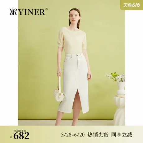 YINER音儿女装夏季桑蚕丝毛针织衫法式优雅泡泡袖轻上衣图片