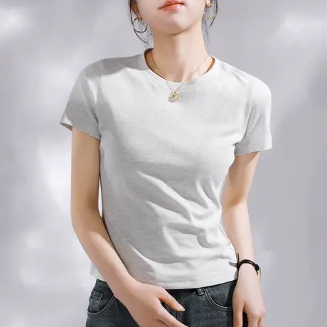 KMV真维斯灰色正肩紧身短袖t恤女2025夏季新款修身显瘦高级感上衣商品大图