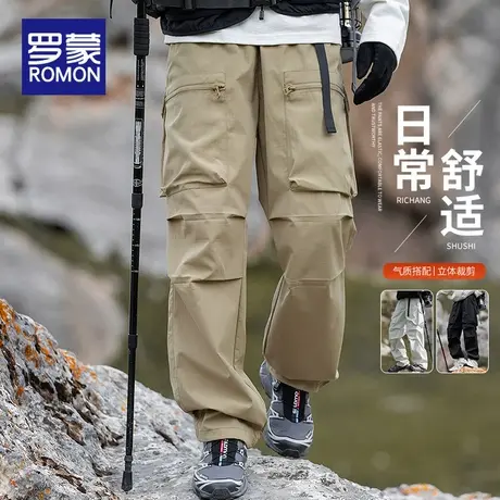 罗蒙秋冬季美式潮流冲锋男裤2025新款户外口袋工装宽松束脚休闲裤商品大图