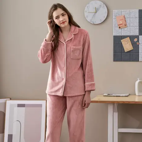 秋鹿【清仓仅剩M码】睡衣珊瑚绒加厚女秋冬休闲法兰绒家居服套装商品大图