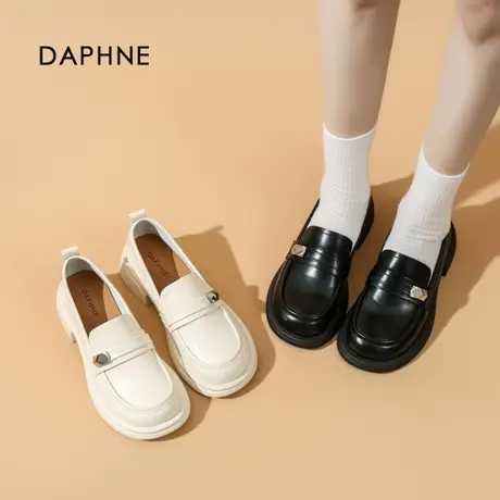 Daphne/达芙妮2025夏季新款乐福鞋女英伦风黑色小皮鞋复古粗跟鞋图片