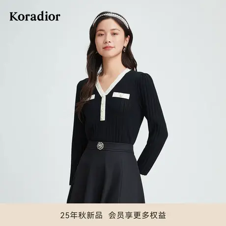 【绵羊毛】珂莱蒂尔秋季款时尚香风修身显瘦针织衫女士通勤上衣商品大图